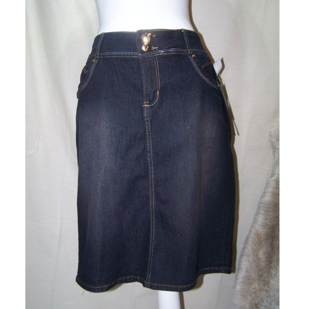 Miss No Fuze Jeans Denim Skirt Dark Blue Size 12 Stretch NWT